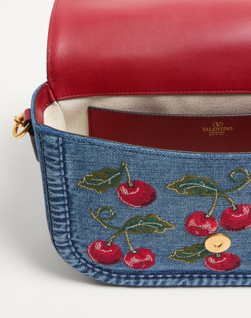 Valentino Garavani - Valentino Garavani Alltime Denim Shoulder Bag With Cherryfic Embroidery - Denim/multicolour - Woman - Shoulder Bags